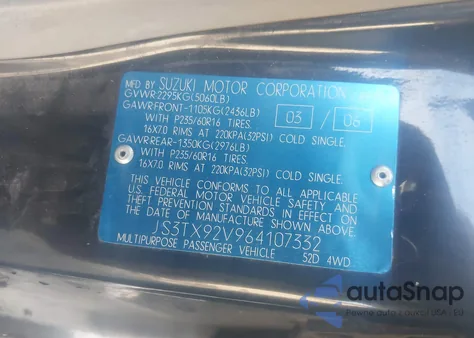 2006 Suzuki Xl-7 Premium из США, поврежденный, VIN JS3TX92V964107332